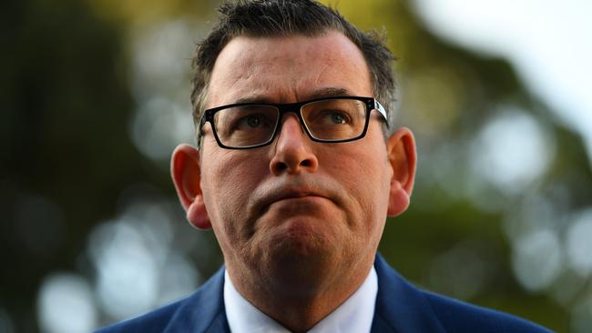 Daniel Andrews speaks to media ahead of a sitting of the Parliament of Victoria at Parliament House. Picture: James Ross