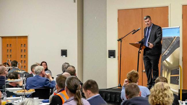 Minister Ryan addresses members of the Lockyer Valley business community at an info session on stage 2 of the Southern Queensalnd Correctional Facility this morning. Picture: Dominic Elsome