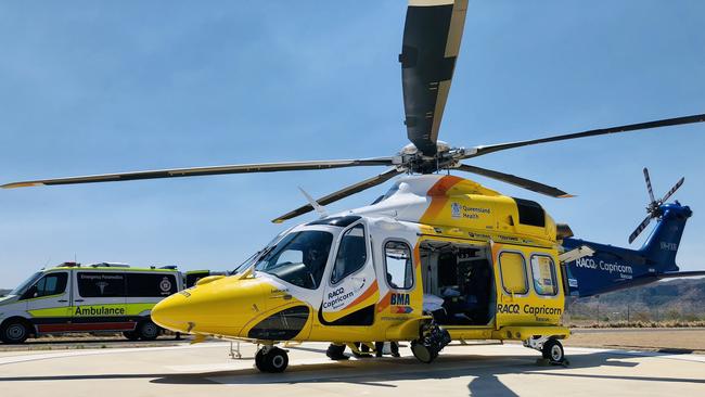 The RACQ rescue helicopter rescued two fisherman early Wednesday morning. Picture: Supplied