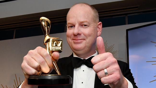 Tom Gleeson poses for a photograph after winning the Gold Logie for most popular personality on Australian TV during the 2019 Logie Awards at The Star Casino on the Gold Coast, Sunday, June 30, 2019. (AAP Image/Darren England) NO ARCHIVING, EDITORIAL USE ONLY