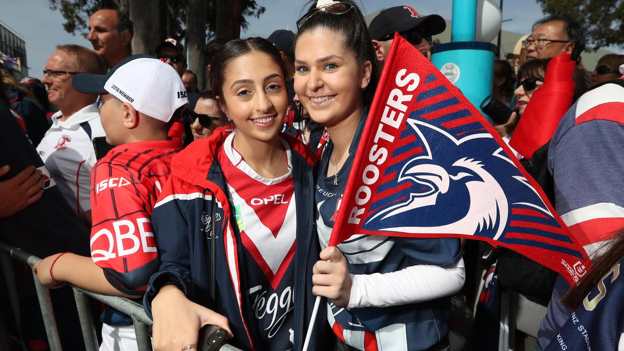 Roosters fans Caroline Manookian and Rebecca Warian. Picture: Richard Dobson