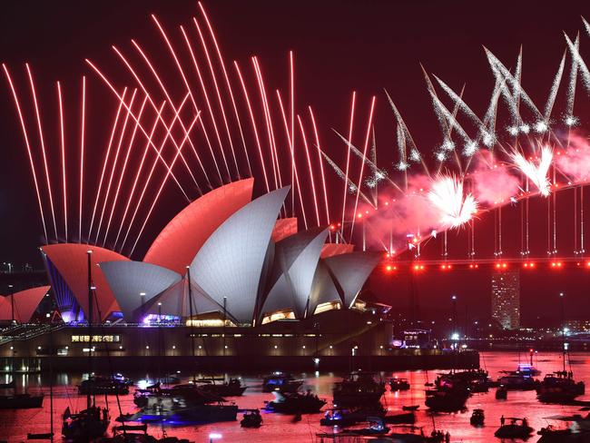 Fireworks erupt over Sydney’s iconic Harbour Bridge and Opera House last New Year’s Eve. Picture: Peter Parks/AFP