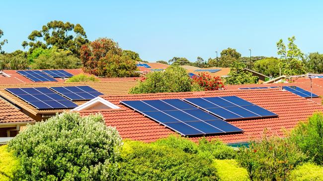 Solar panels on the rooftops in South Australia