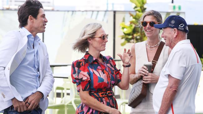 The Star Gold Coast Magic Millions launch with Ambassadors Nacho Figueras, Zara Tindall and Delfina Blaquier chatting with Gerry Harvey. Picture: Glenn Hampson