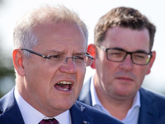 Monash Freeway upgrade announcement - PM Scott Morrison and Victorian Premier Daniel Andrews. Picture: Mark Stewart