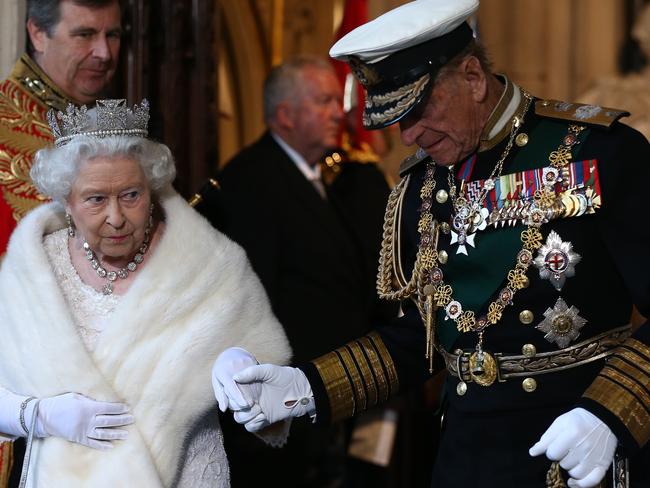 Britain's Queen Elizabeth II, accompanied by her husband Prince Philip, Duke of Edinburgh. Picture: Getty