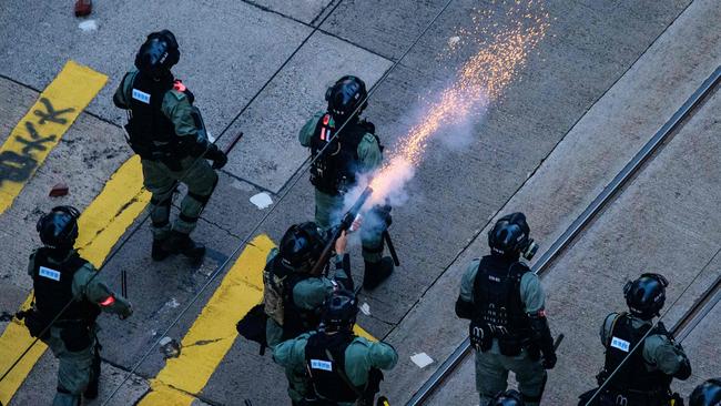 Police fire tear gas to disperse protesters in Hong Kong. Picture: AFP