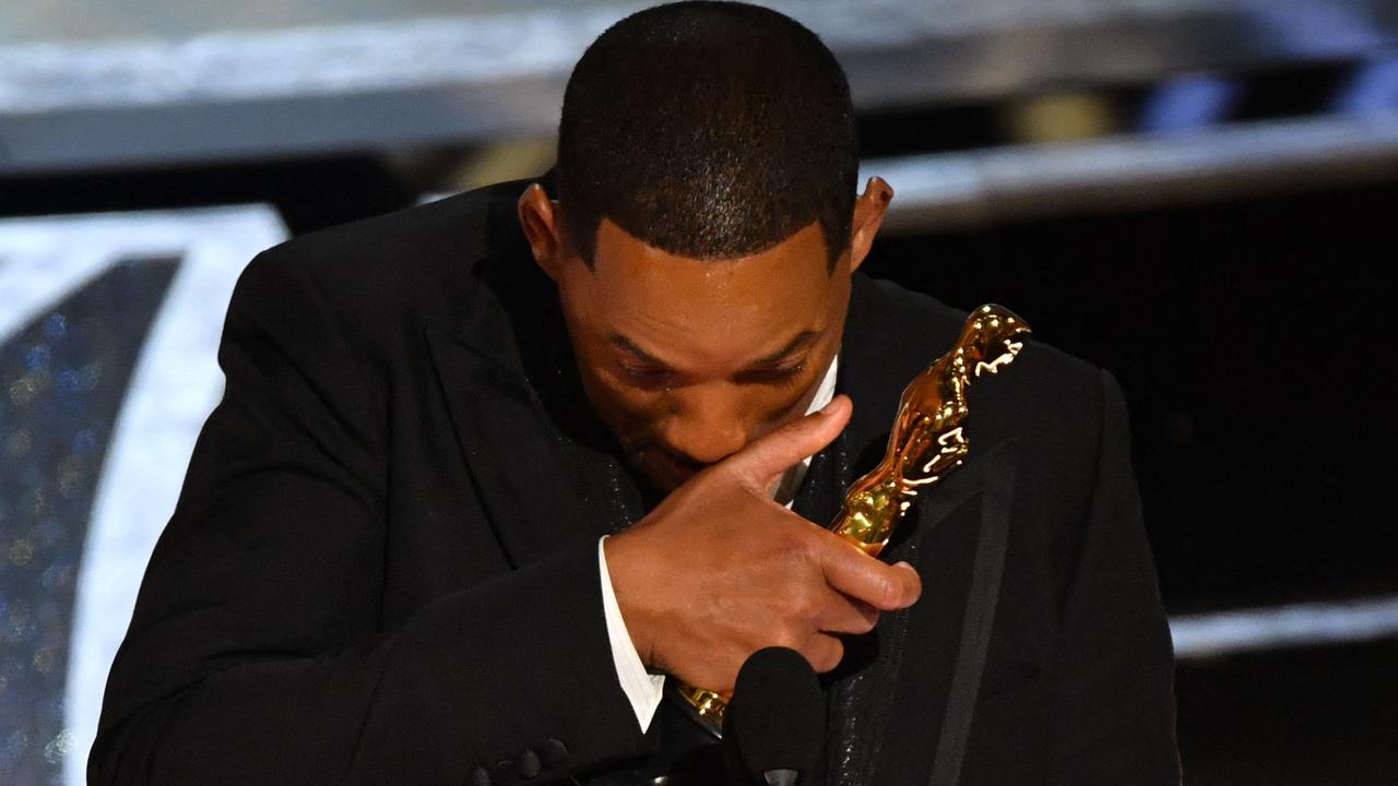 The actor broke down in tears as he accepted his Oscar after the slap. Picture: Robyn Beck/AFP