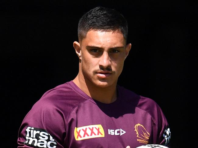 Kotoni Staggs is seen during Brisbane Broncos training at Clive Berghofer Field in Brisbane, Friday, February 28, 2020. The Broncos are playing a trial match against the Gold Coast Titans on Saturday at Redcliffe. (AAP Image/Darren England) NO ARCHIVING