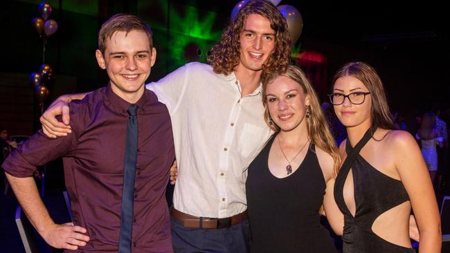 Ethan Raiteri, Oscar Hill, Prue Williams and Teasha Bourke from Proserpine State High School at the 2022 Mocktail Dance Party. Picture: Michaela Harlow