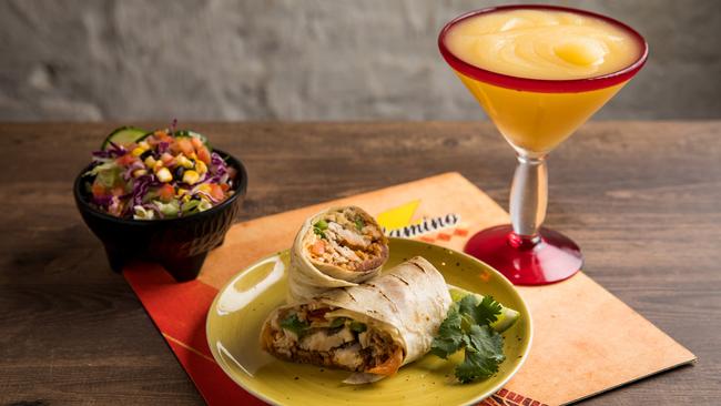 Chipotle chicken burrito and a frozen mango margarita