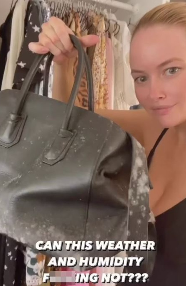 SAS star Simone Holtznagel has suffered the effects of mould on a designer handbag stored inside her wardrobe. Picture: Instagram/Simone Holtznagel