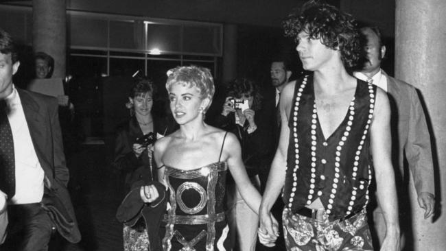 Kylie Minogue and Michael Hutchence following the premiere of her new film The Delinquents in 1989.