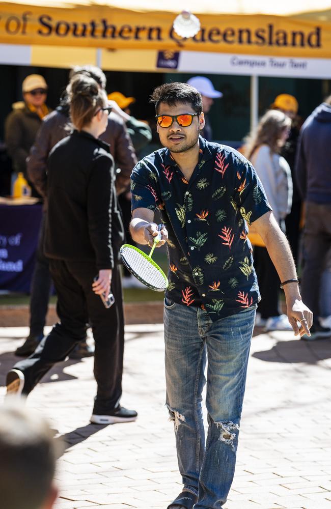 UniSQ Badminton Club member Harish Yela at the club display at Open Day at UniSQ, Sunday, August 18, 2024. Picture: Kevin Farmer