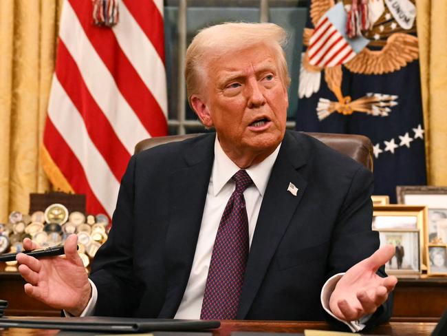 US President Donald Trump speaks to journalists about TikTok as he signs executive orders in the Oval Office of the White House in Washington, DC, on January 20, 2025. Picture: NewsWire / Jim WATSON / POOL / AFP