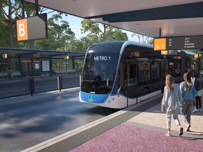 New artist impressions of Brisbane CBD .  New Brisbane Metro at Griffith Station