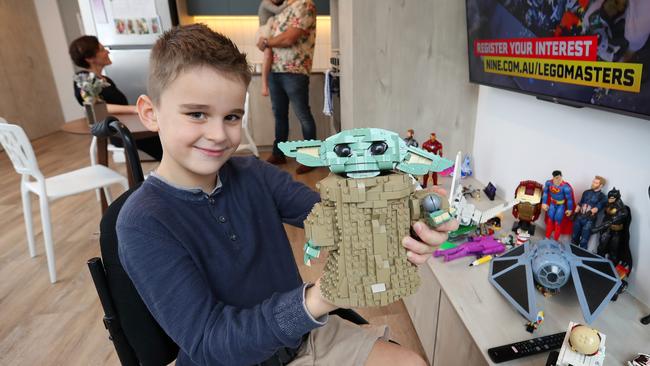 Andy Simson, 7, who is recovering from a boating accident, shows off his Lego skills at a new purpose build long stay recovery unit, new facilities at Ronald McDonald House. Photographer: Liam Kidston.