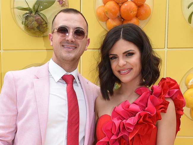 MELBOURNE, AUSTRALIA - NewsWire Photos, NOVEMBER 7, 2023. All the colour and excitement from the race that stops a nation. Gian and Steph Ottavio from The Block at the Schwepps marquee. Picture: NCA NewsWire / Josie Hayden