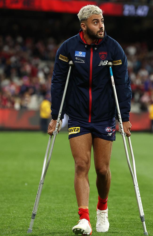 An injured Salem walks off the MCG in round 1, 2022. Picture: Michael Klein