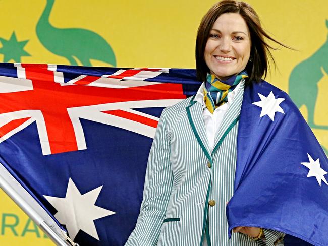 Olympic Flag Bearer. Anna Meares named Aussie Olympic team flag bearer at Federation Square, Melbourne. Picture: Tim Carrafa