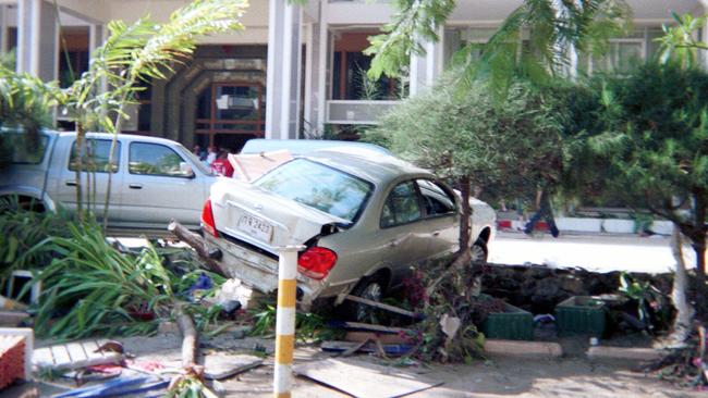 Damaged cars in carparks of Phuket. Picture: Stephen Carroll