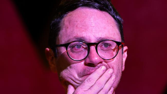 SA man reacts during a live telecast by Australia's Prime Minister Anthony Albanese at the Inner West for 'Yes2023' official referendum function at Wests Ashfield Leagues Club. Picture: Getty