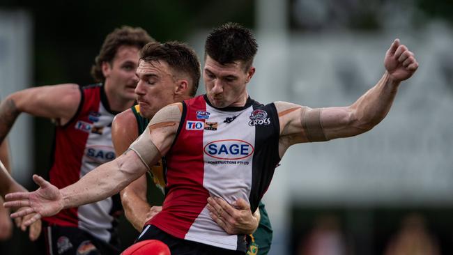 Matthew Johnston in the Southern Districts vs PINT 2023-24 NTFL men's elimination final. Picture: Pema Tamang Pakhrin