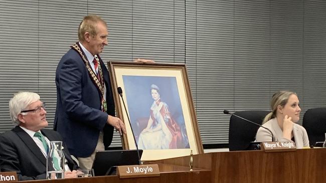 Tea Tree Gully Council Mayor Kevin Knight, with chief executive John Moyle and manager Ilona Cooper, took matters into his own hands last night. Picture: Lucas Jones