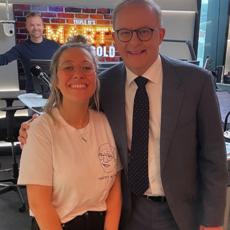 Loren Barry is a producer at Triple M radio. She is pictured with Anthony Albanese. Picture: Instagram