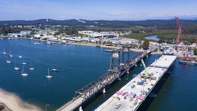 Construction continues on the new Batemans Bay Bridge, with work expected to be completed in 2022. Picture: Transport NSW