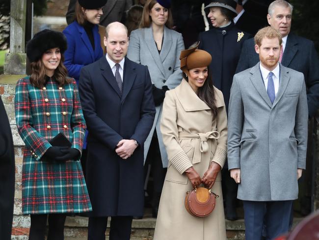 Prince Andrew (rear right) with other members of the royal family at a Christmas church service in 2017. Picture: Getty Images