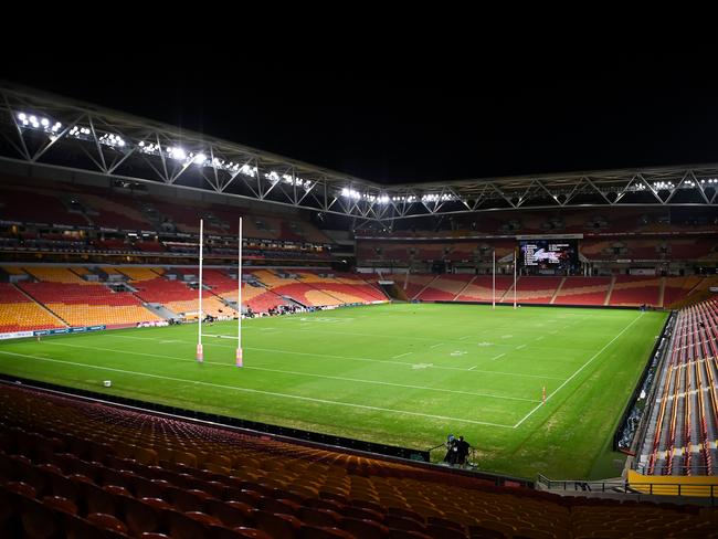 Round 20 of the NRL was played at an empty Suncorp Stadium due to the Covid-19 lockdown. Picture: Handout/NRL Photos via Getty Images