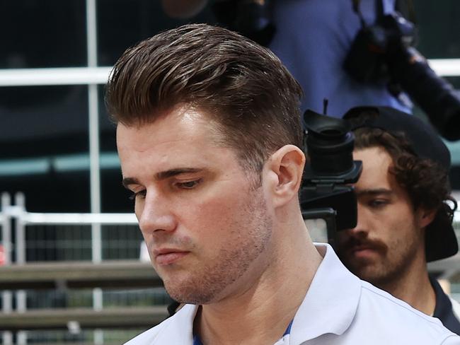 Eric Thomas (Gable Tostee) leaving Brisbane Magistrates Court on drink driving charges. Pics Tara Croser.