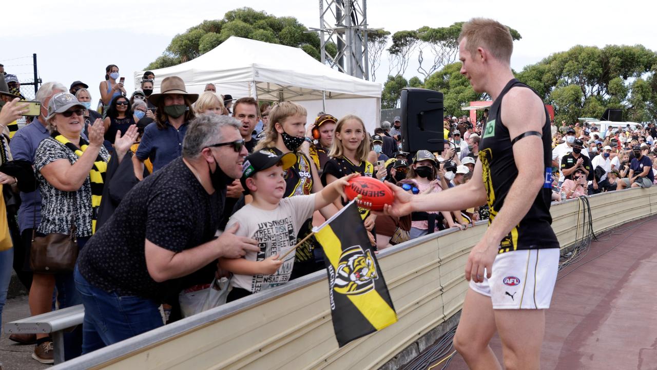 Jack Riewoldt played at the Hillcrest tribute game between Richmond and Hawthorn at Devonport. Picture: Grant Viney