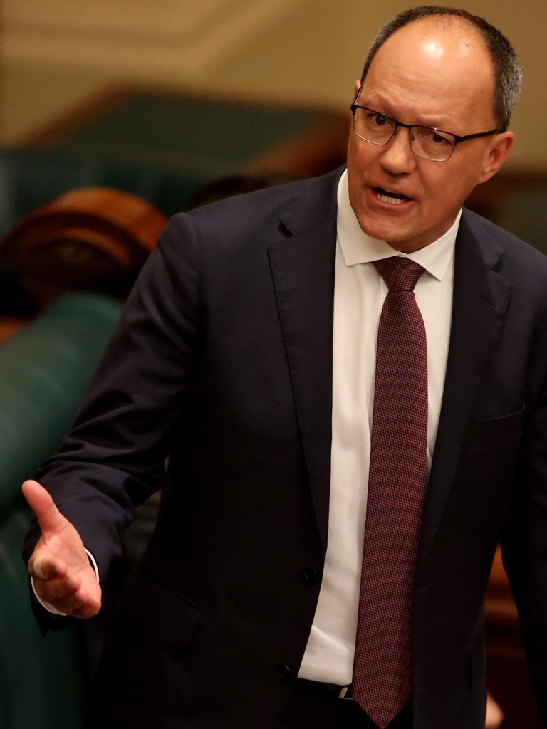 Corey Wingard, Minister for Infrastructure and Transport, Recreation, Sport and Racing during Question Time. Picture: NCA NewsWire / Kelly Barnes