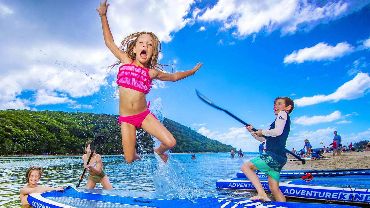 The Forward family – including Zahli, 7 Theo, 9, Grace, 12, and Justus, 11 – from Logan enjoyed a day at Tallebudgera Creek on the Gold Coast. Picture: NIGEL HALLETT