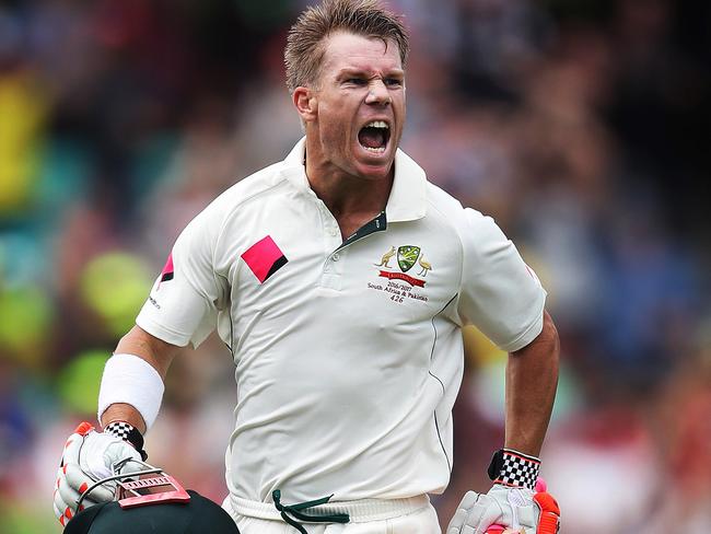 David Warner celebrates his historic century. Phil Hillyard