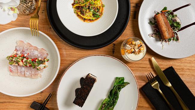 The five dishes served at the The Hatter and the Hare MasterChef pop-up dinner. Picture: Tommy Kuo, Mind Society Studios