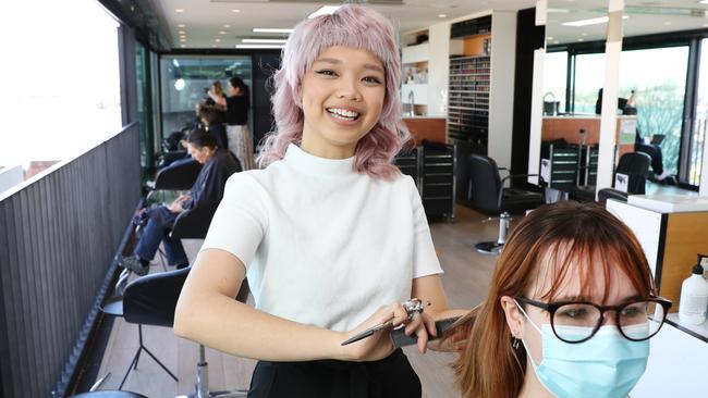 NSW Training Apprentice of the Year nominee Leann Reyes at Wildlife Hairdressing in Milsons Point. Picture: Richard Dobson