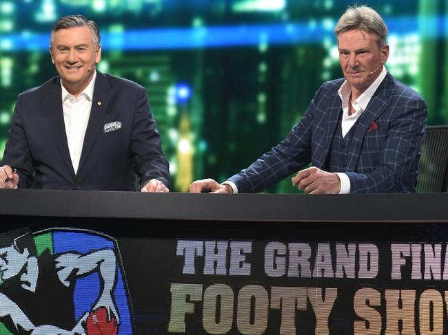 Eddie McGuire and Sam Newman at the Grand Final Footy Show 2018. Picture: Channel 9