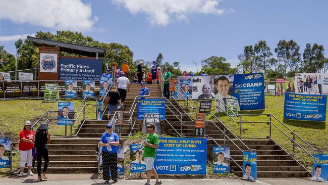 Voters at the Pacific Pines State School voting booth. Picture: Jerad Williams