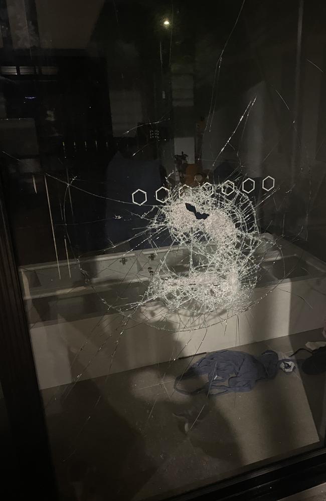 The damage left after youths with golf clubs smashed a window at Sky News reporter Matt Cunningham's Darwin home during a terrifying attempted break-in while he and his family were home.