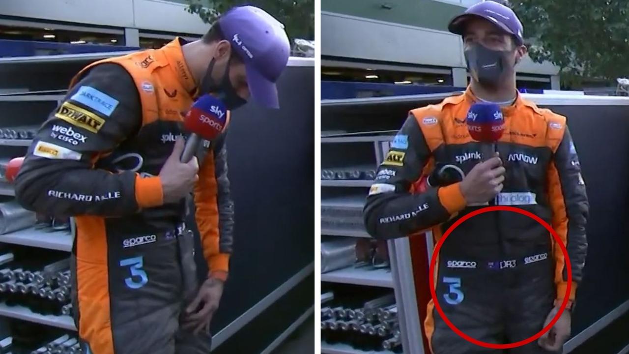 Daniel Ricciardo's race suit was sweaty in all the wrong places. Photo: Fox Sports