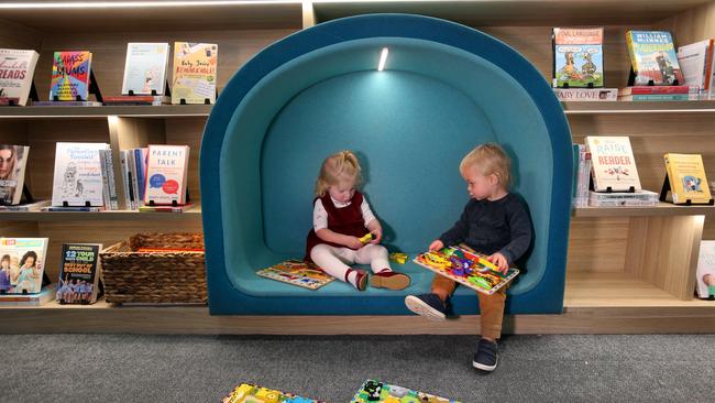 Maggie and Max Pacey in the new Ipswich Children's Library.