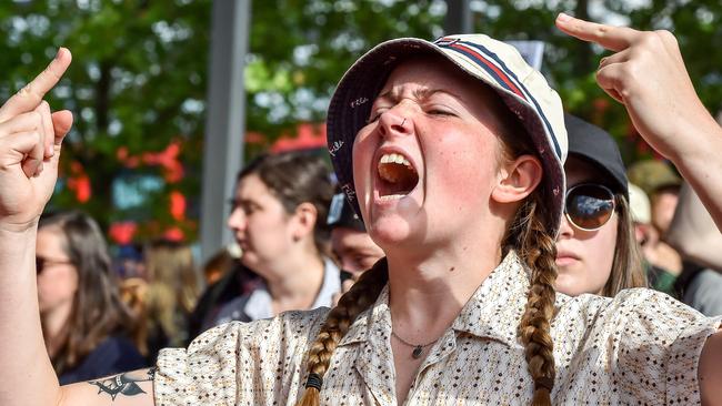 Climate change activists blockade the IMARC conference. Picture: Jake Nowakowski.