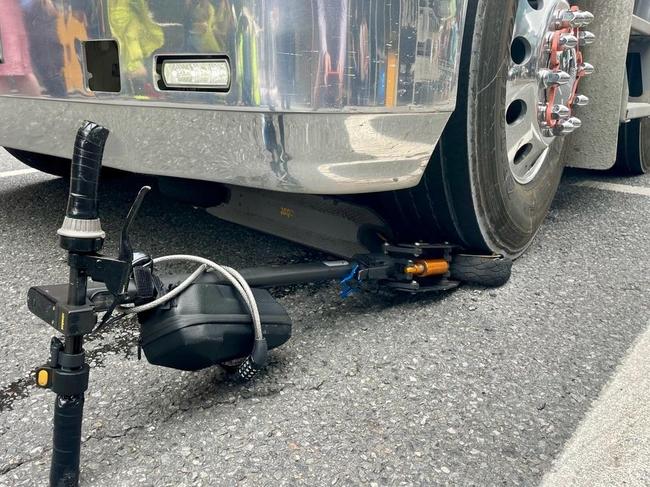 An E-scooter rider had a lucky escape after colliding with a cement truck in Fortitude Valley.