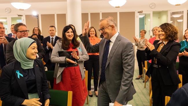 Prime Minister Anthony Albanese told the Labor caucus room the government would continue to negotiate on legislation. Picture: NCA NewsWire / Gary Ramage