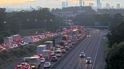 A truck has 'flipped' on the M4 Motorway in Sydney. Picture: Sunrise