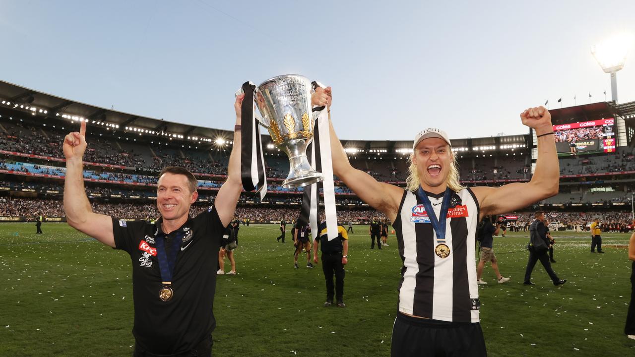 The 2023 premiership coach Craig McRae and captain Darcy Moore will lead again in 2024. Picture: David Caird