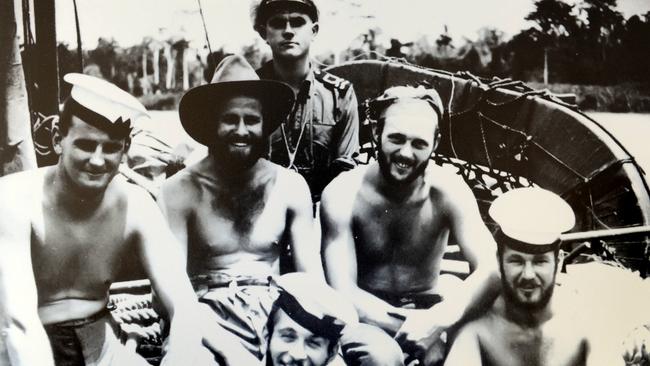 Members of the top secret Z Special Unit, pictured in early 1945 on the HMAS Tigersnake, Chinese junk sailing boat going up river on their way to Long Akah in Borneo.